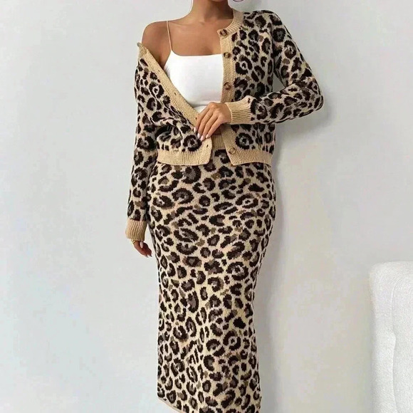 Brown Elegant Women's Leopard Print Casual Loose - Picture 5 of 6